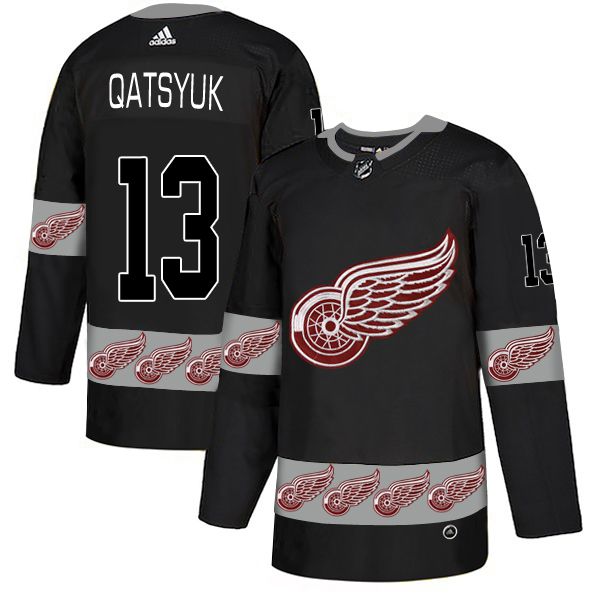 Men Detroit Red Wings #13 Qatsyuk Black Adidas Fashion NHL Jersey